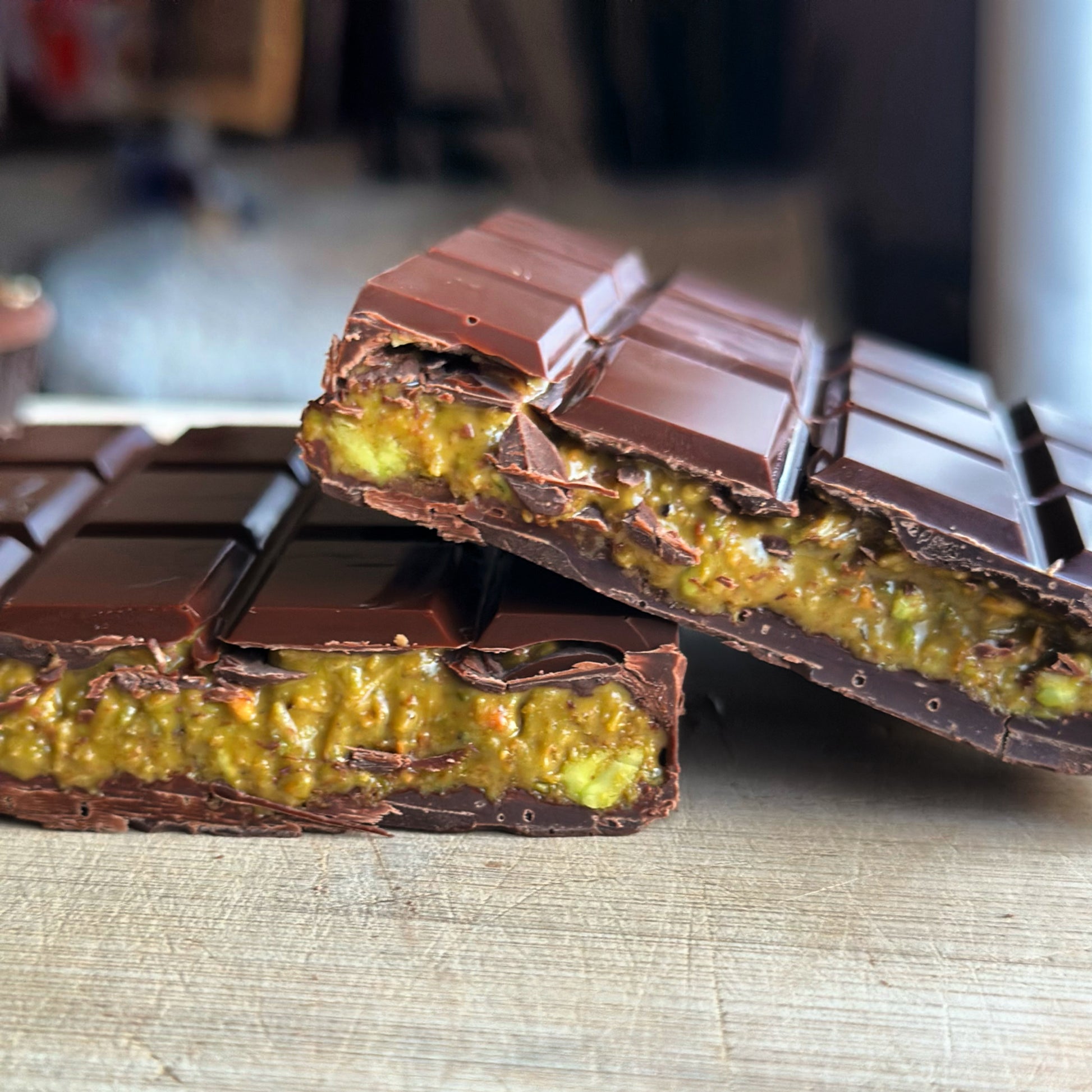 Dark Chocolate Pistachio Filled Bar - Tia Coco Healthy Chocolate