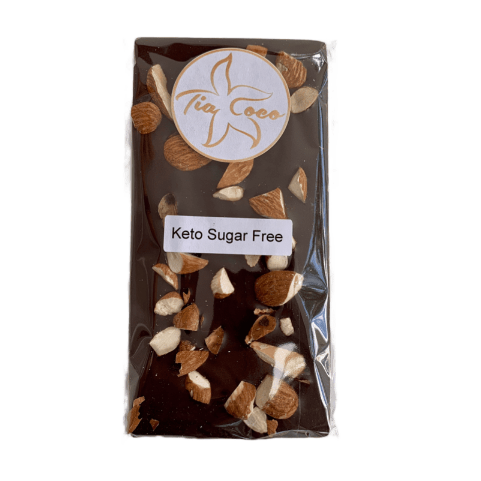 KETO Sugar Free Almond Crunch Chocolate Bars - Tia Coco Healthy Chocolate